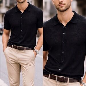 Perry Ellis Men’s  Black Short-Sleeve Knit Polo Shirt